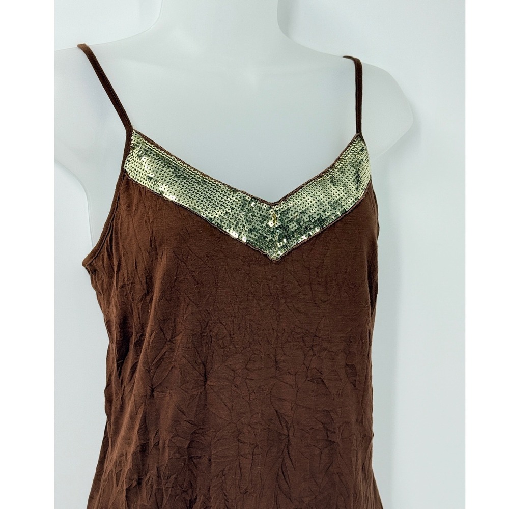 Vtg Y2K Cami Tank Top Sz M Forest Fairy Grunge Brown Sparkle indie Whimsigoth